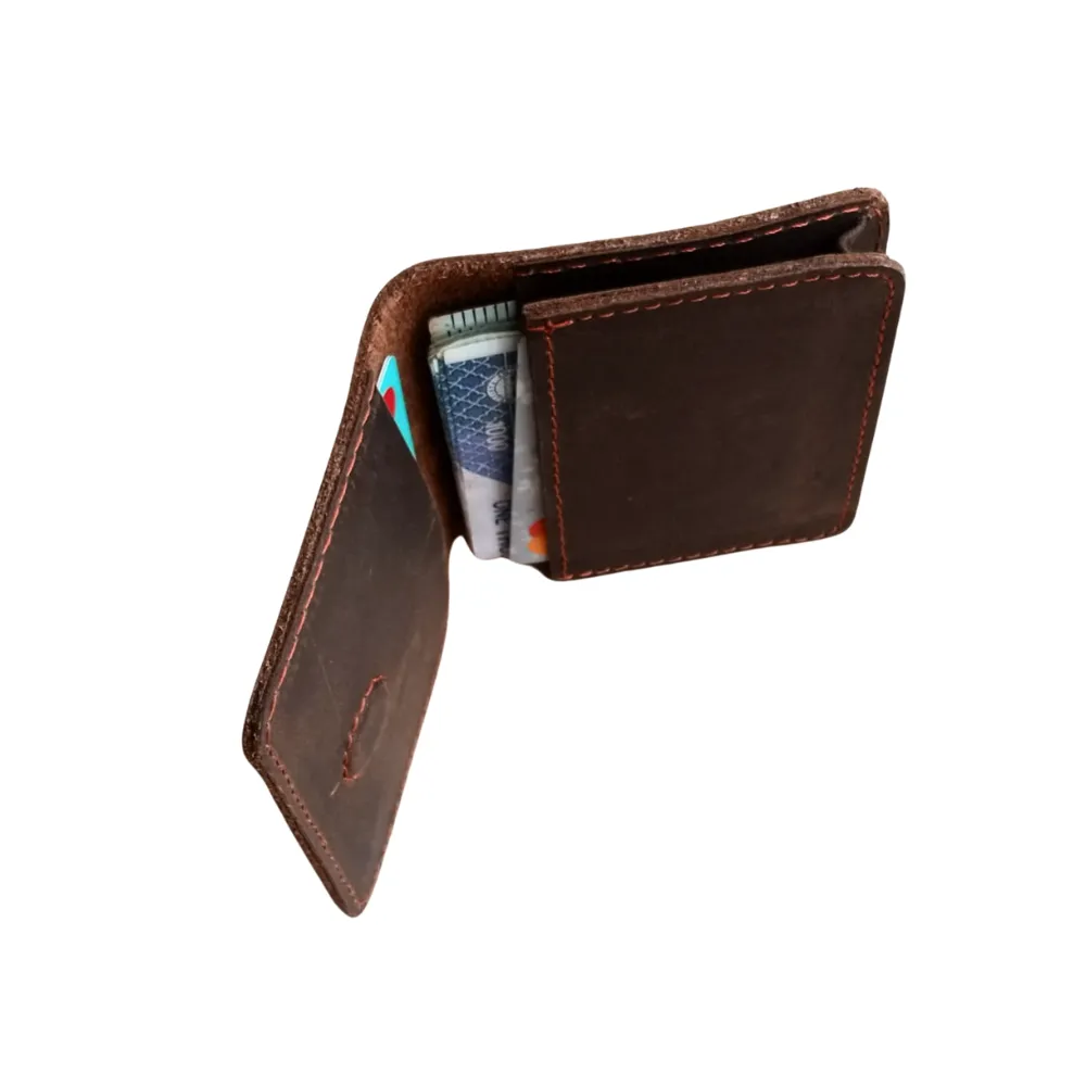 Dark Brown Leather Wallet - Hidden Magnetic Closure