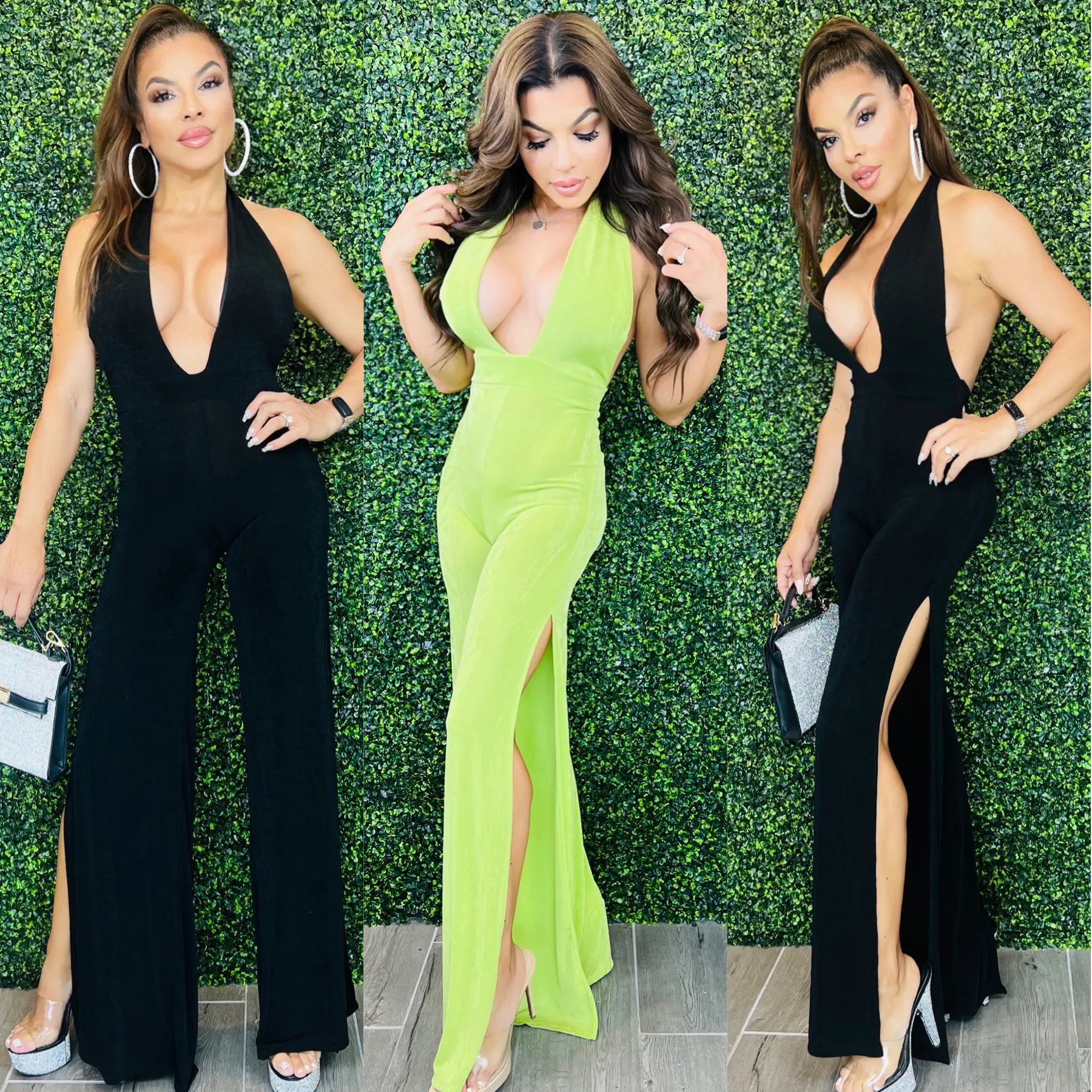 DAYS LIKE THIS Sleeveless Halter Bell Bottom Jumpsuit