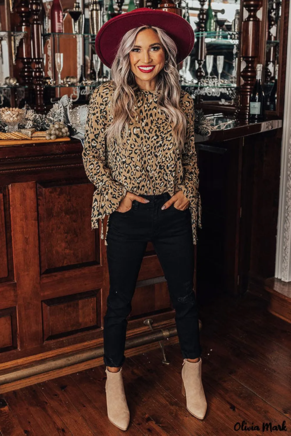 Deanwangkt - Leopard Print Long Sleeve Blouse