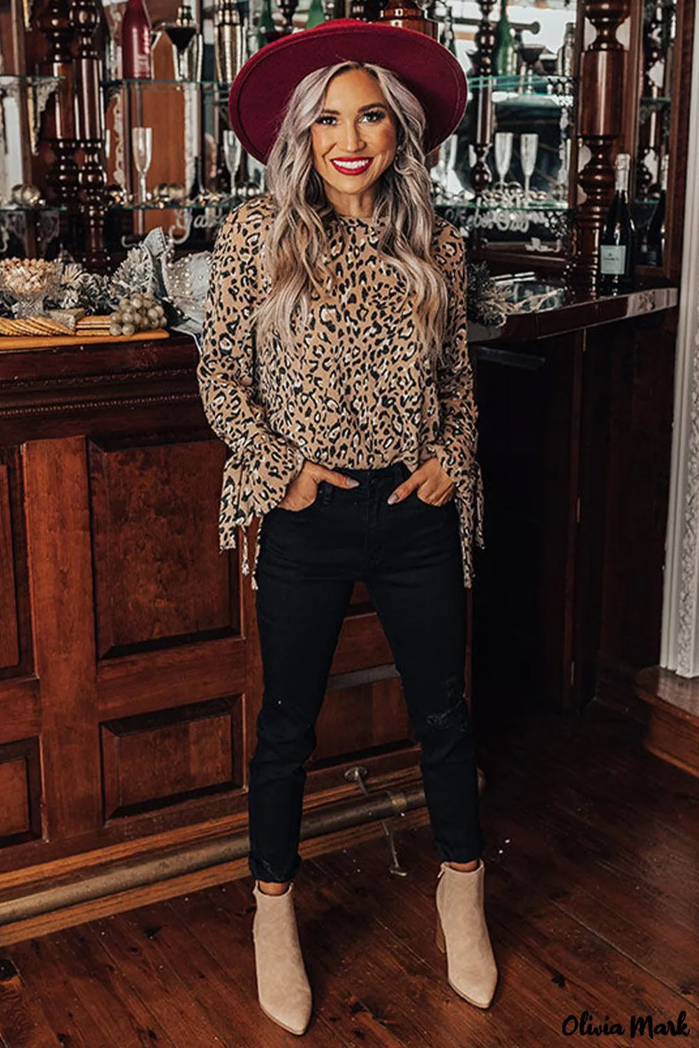 Deanwangkt - Leopard Print Long Sleeve Blouse