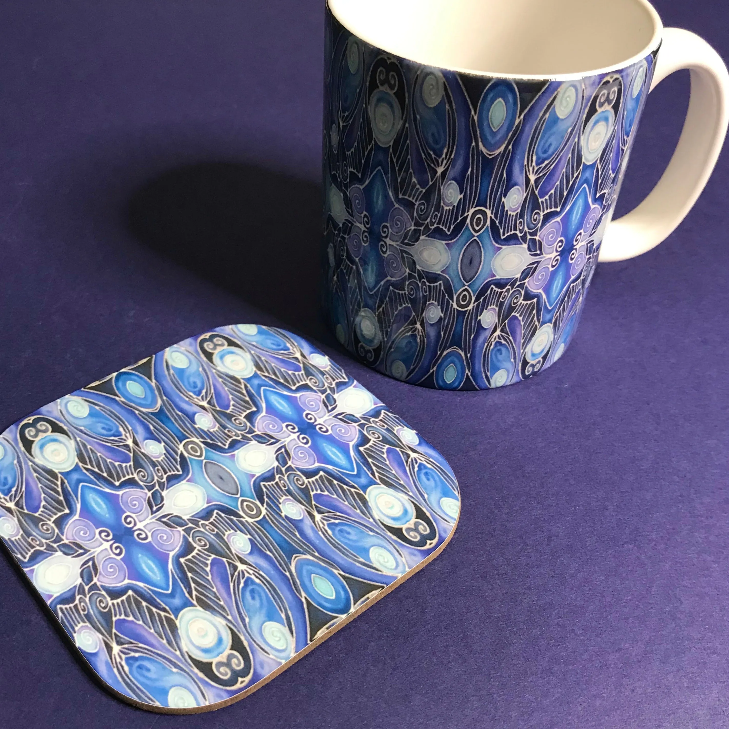 Deco Style Blue Swallows Mug and Coaster - Bird Mug Box Set