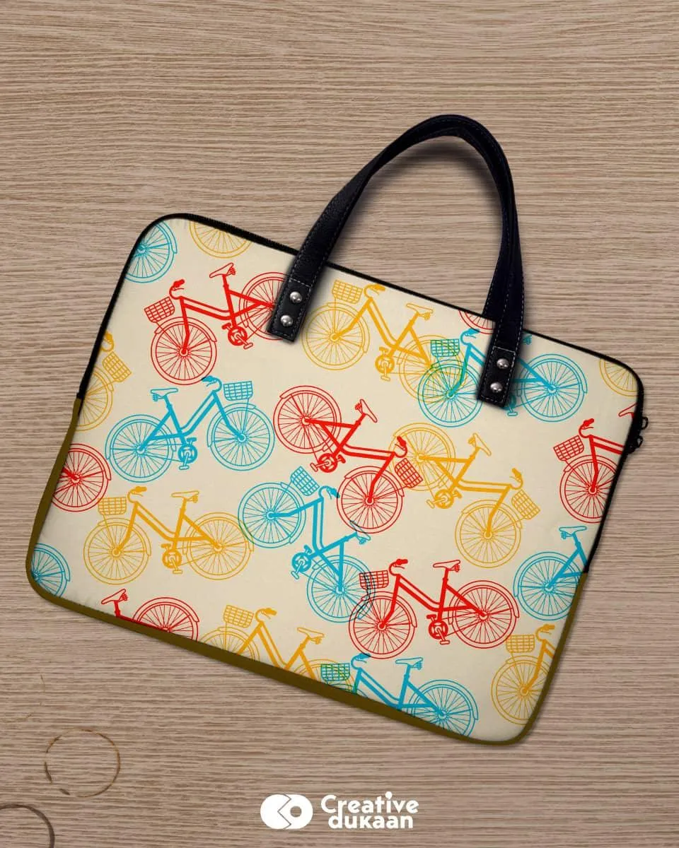 Designer Laptop Sleeve With Colourful Cycles Drawing