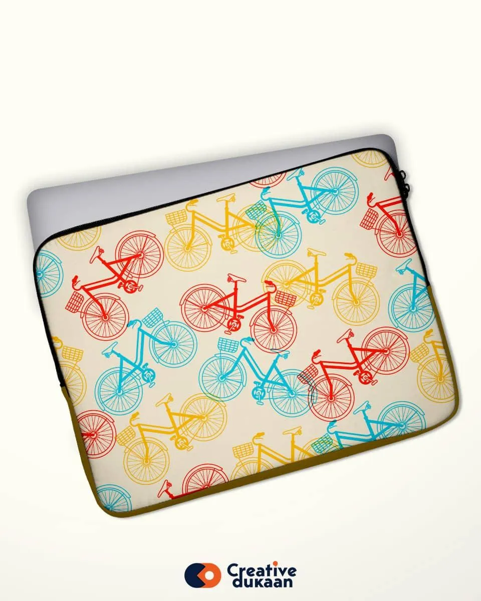 Designer Laptop Sleeve With Colourful Cycles Drawing