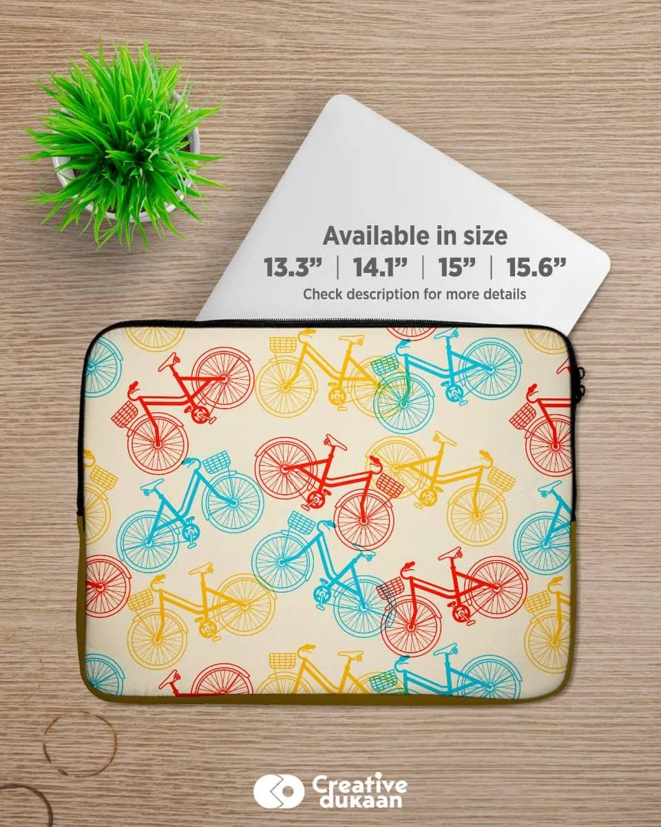 Designer Laptop Sleeve With Colourful Cycles Drawing