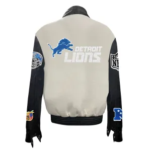 DETROIT LIONS WOOL & LEATHER VARSITY JACKET WHITE / BLACK