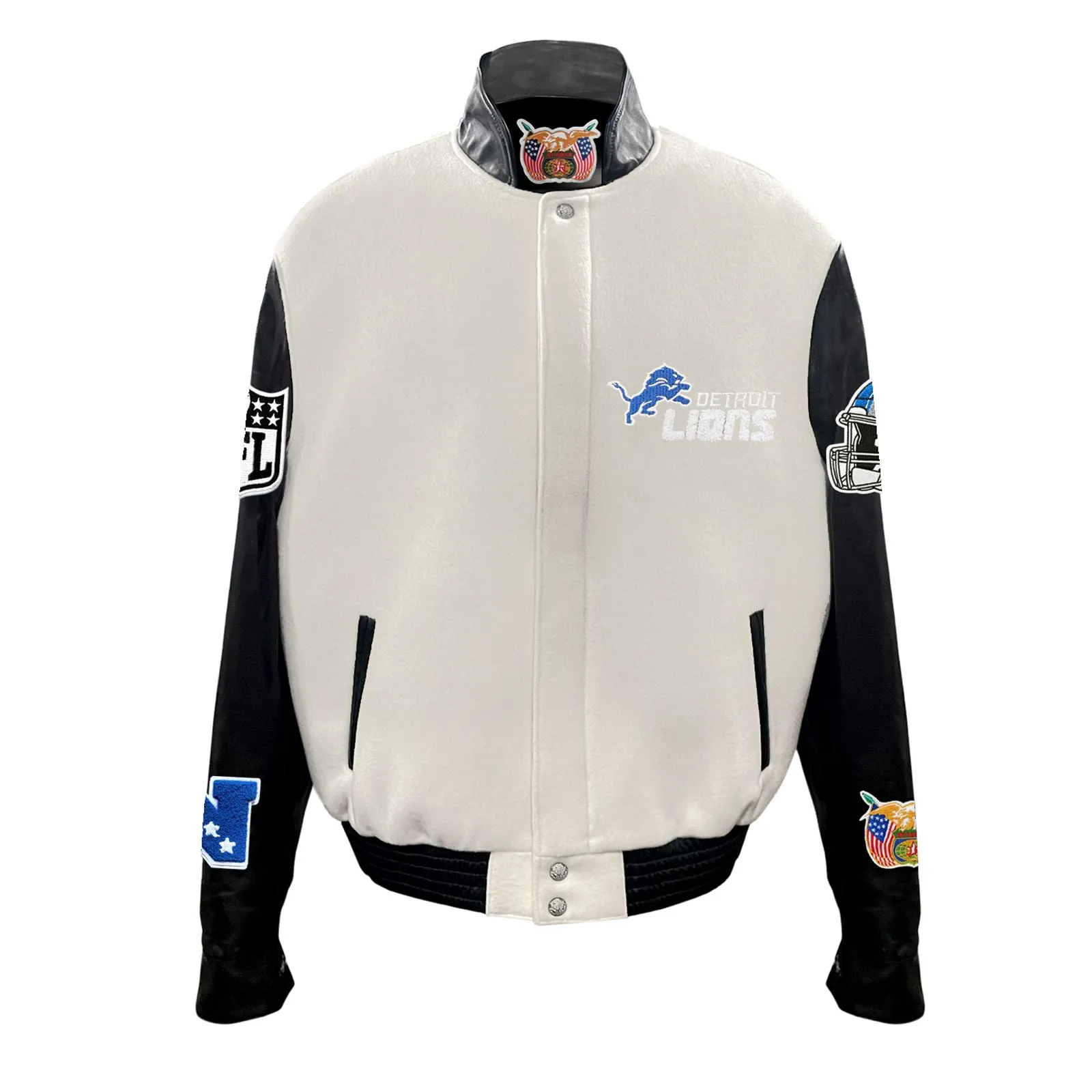 DETROIT LIONS WOOL & LEATHER VARSITY JACKET WHITE / BLACK