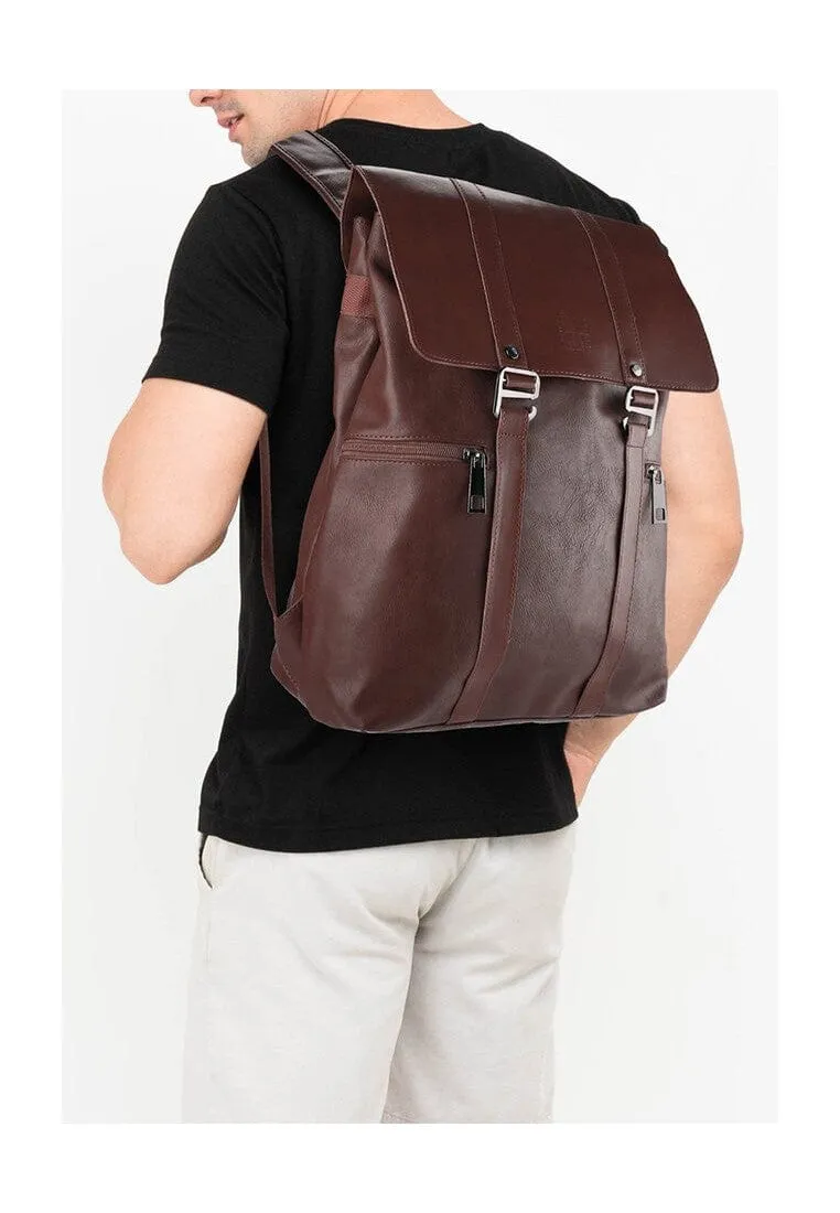 Distressed Leather Carryall Slim Backpack - Dark Brown