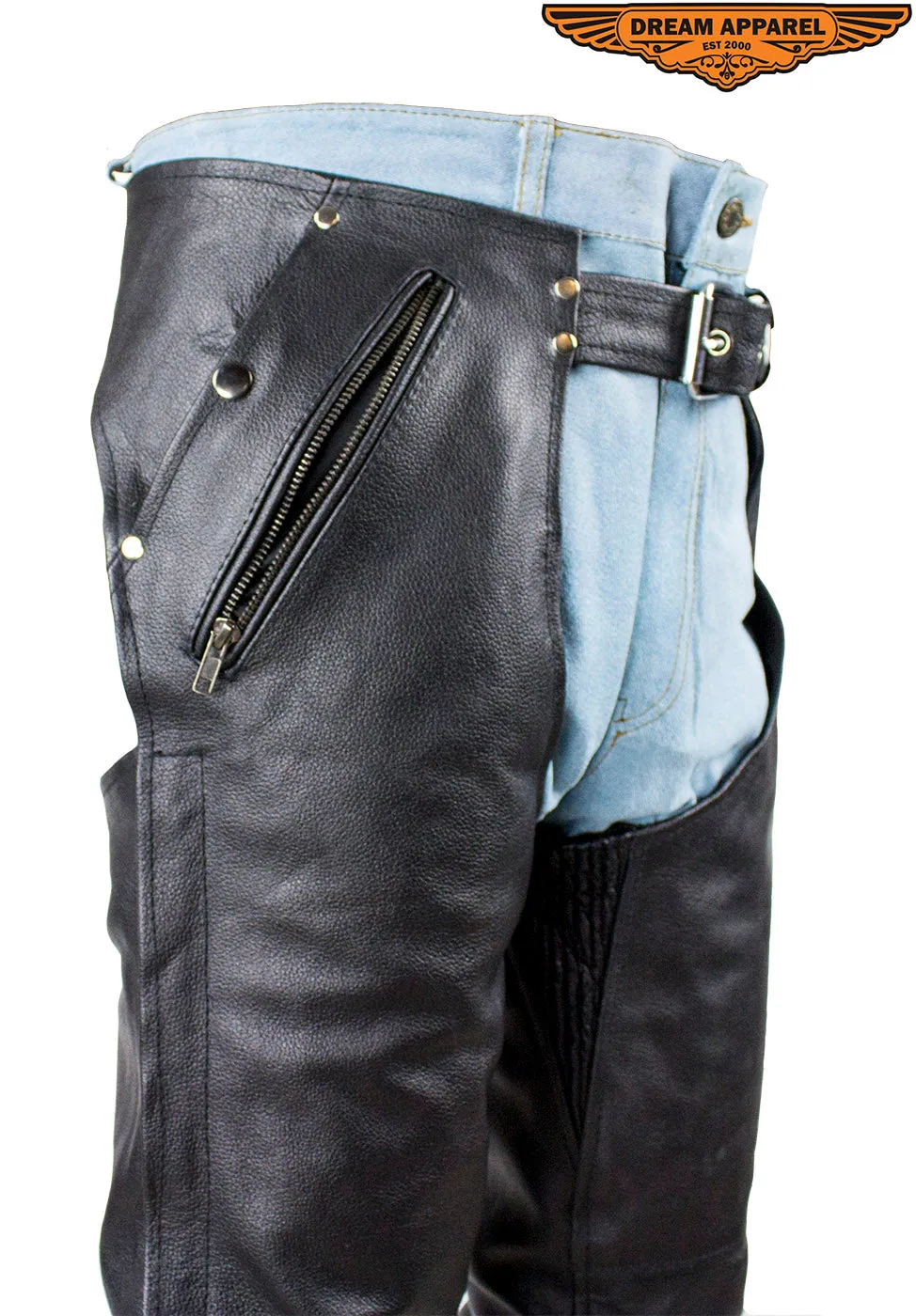 Dream Apparel Multi-Pocket Naked Cowhide Leather Chaps