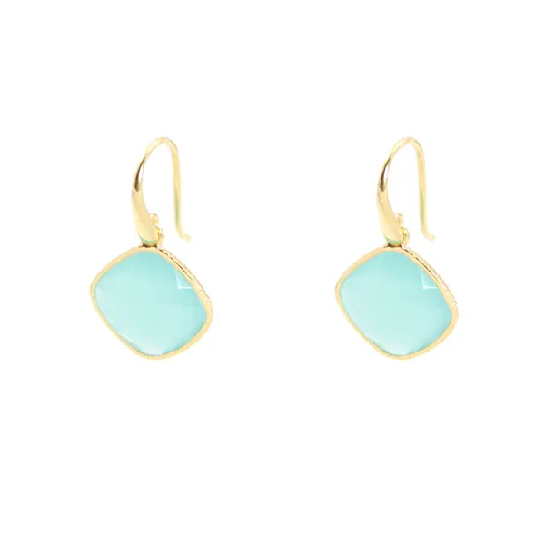 Earrings - Diamond Shape Chalcedony & Gold Plated Sterling Silver