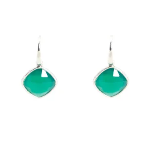 Earrings - Diamond Shape Green Agate & Sterling Silver