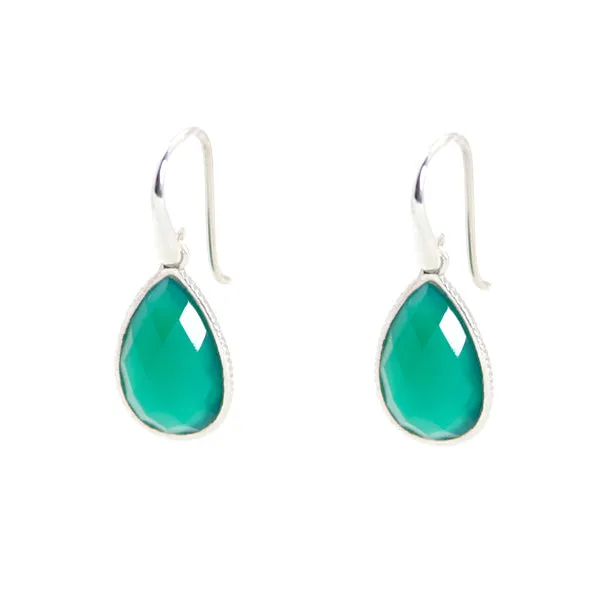 Earrings - Drop Framed Green Agate Sterling Silver