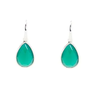 Earrings - Drop Framed Green Agate Sterling Silver