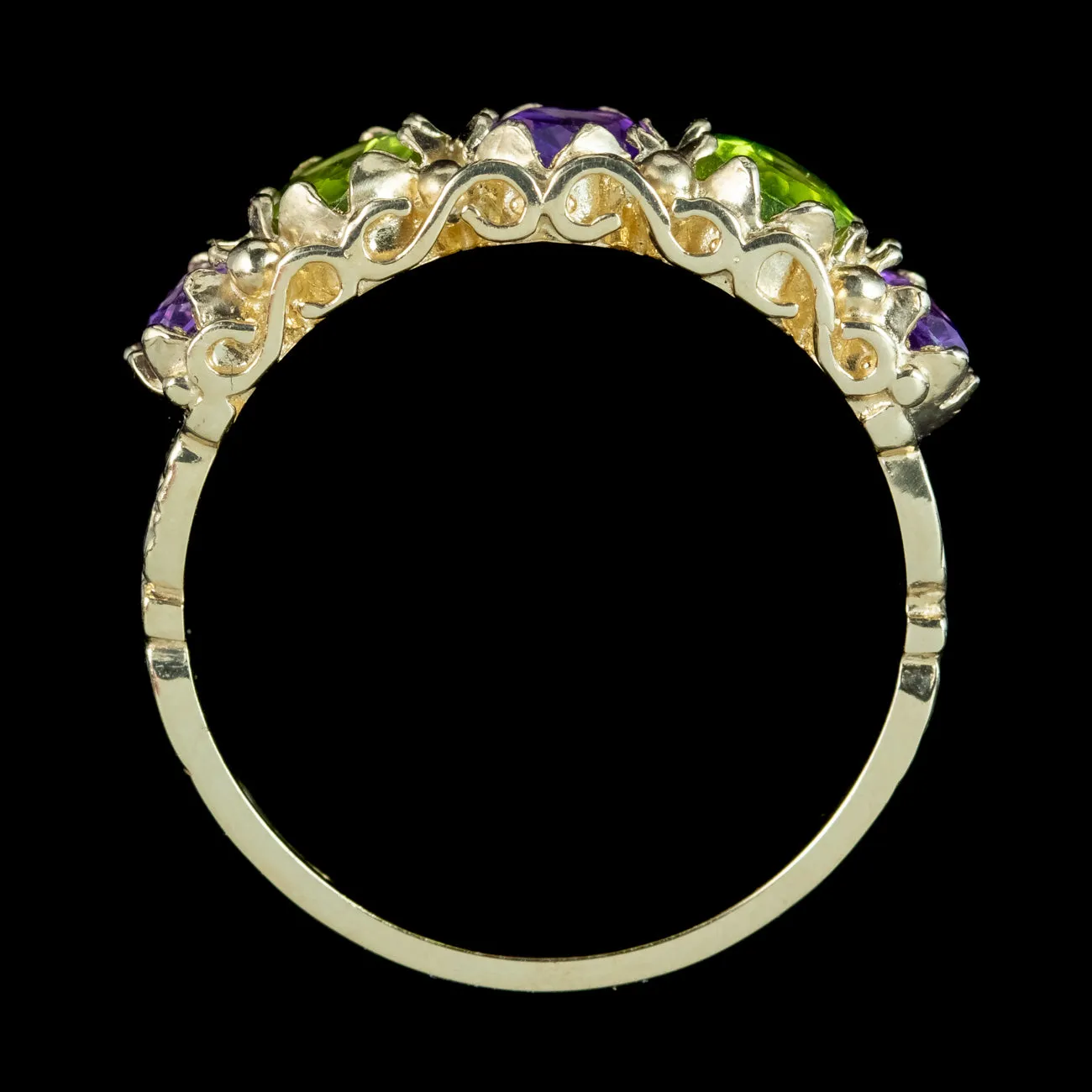 Edwardian Style Suffragette Amethyst Peridot Ring 9ct Gold