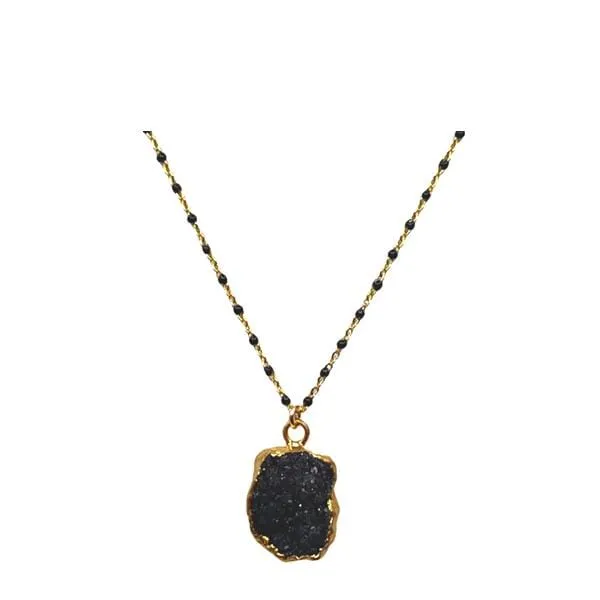 Electroform Pendant on Gold Vermeil or Plated Beaded Chain: Blk Druzy (_NG778DZX)