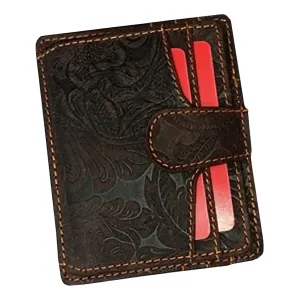 Embossed Leather Card Organizer Wallet - 3008