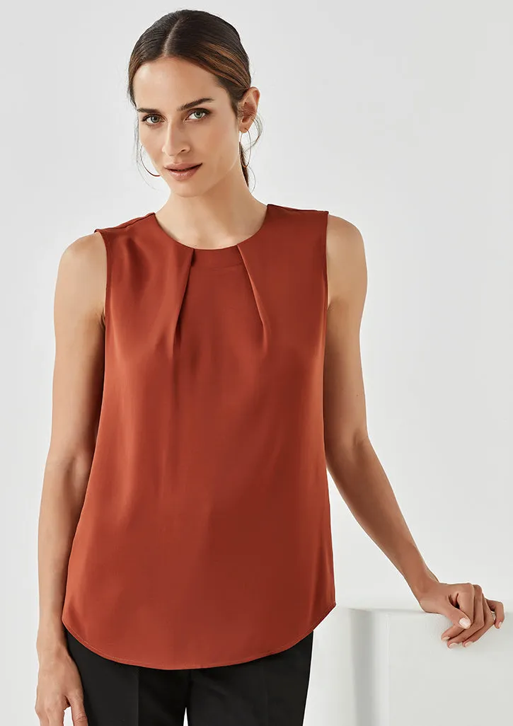 Estelle Womens Sleeveless Pleat Blouse