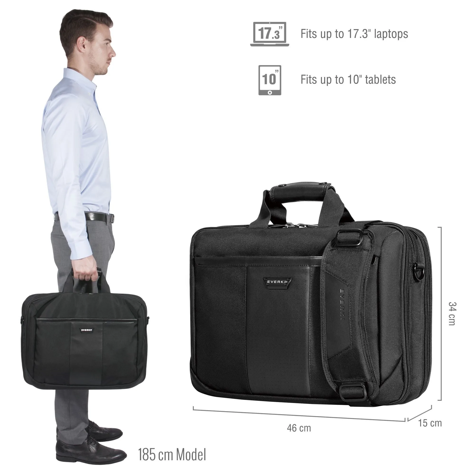 Everki Versa Premium Briefcase 17.3'', Checkpoint Friendly, Corner-guard Protection, Double-sided Organizational Panel, Trolley Handle Pass-through Strap