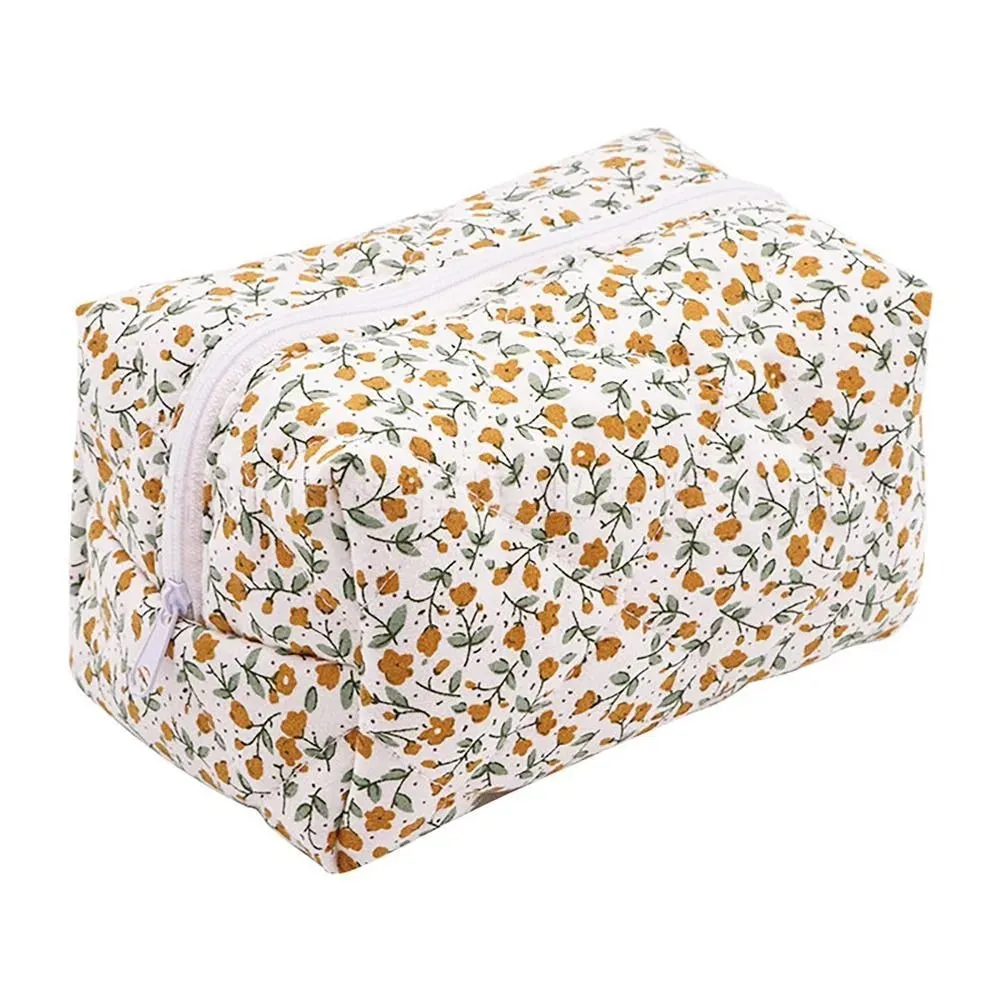 Flower Printed Floral Puffy Quilted Makeup Bag Organizer