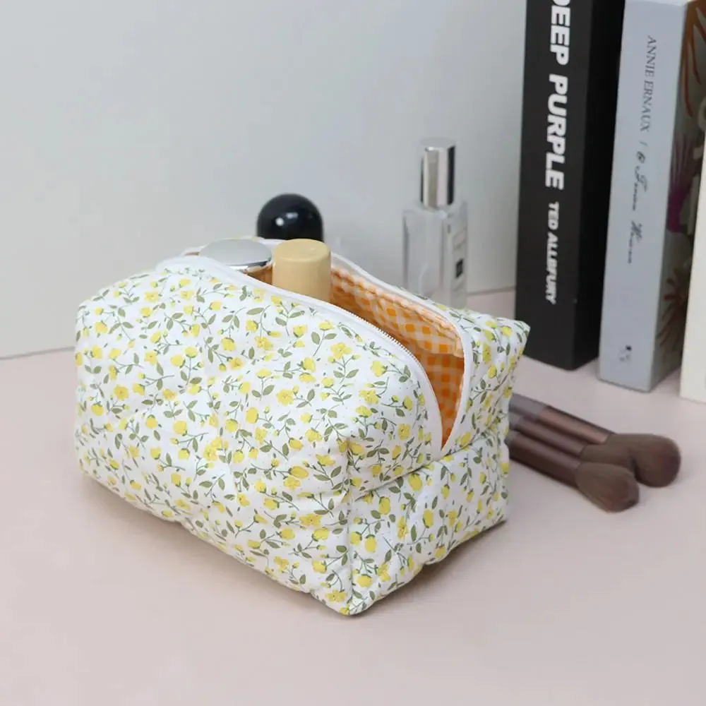 Flower Printed Floral Puffy Quilted Makeup Bag Organizer