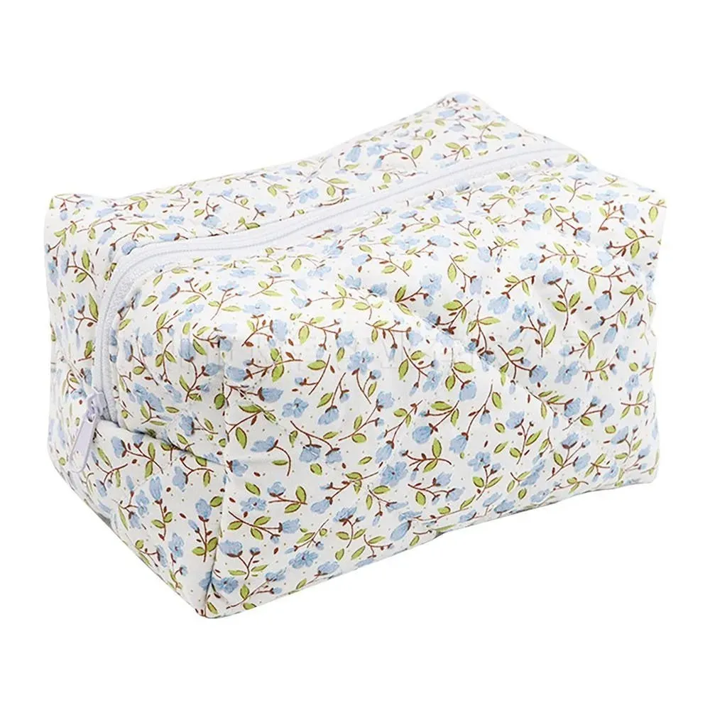 Flower Printed Floral Puffy Quilted Makeup Bag Organizer