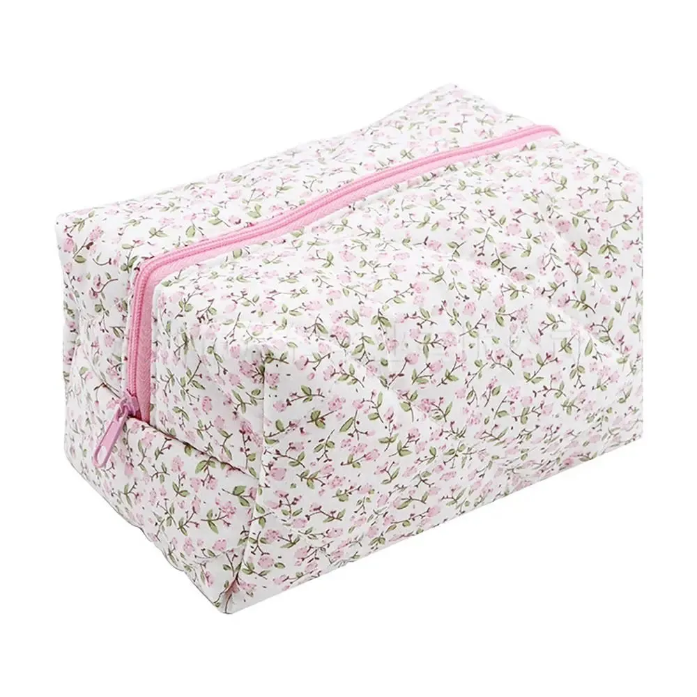 Flower Printed Floral Puffy Quilted Makeup Bag Organizer