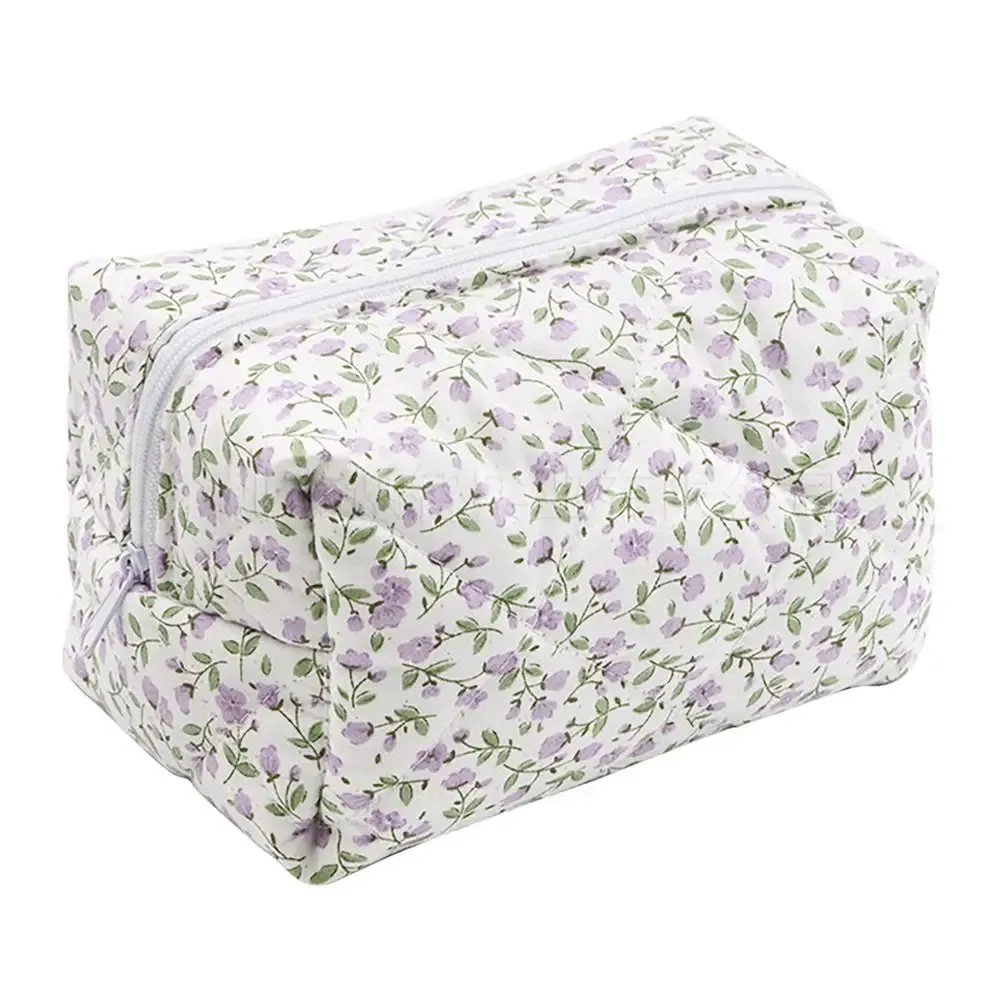 Flower Printed Floral Puffy Quilted Makeup Bag Organizer