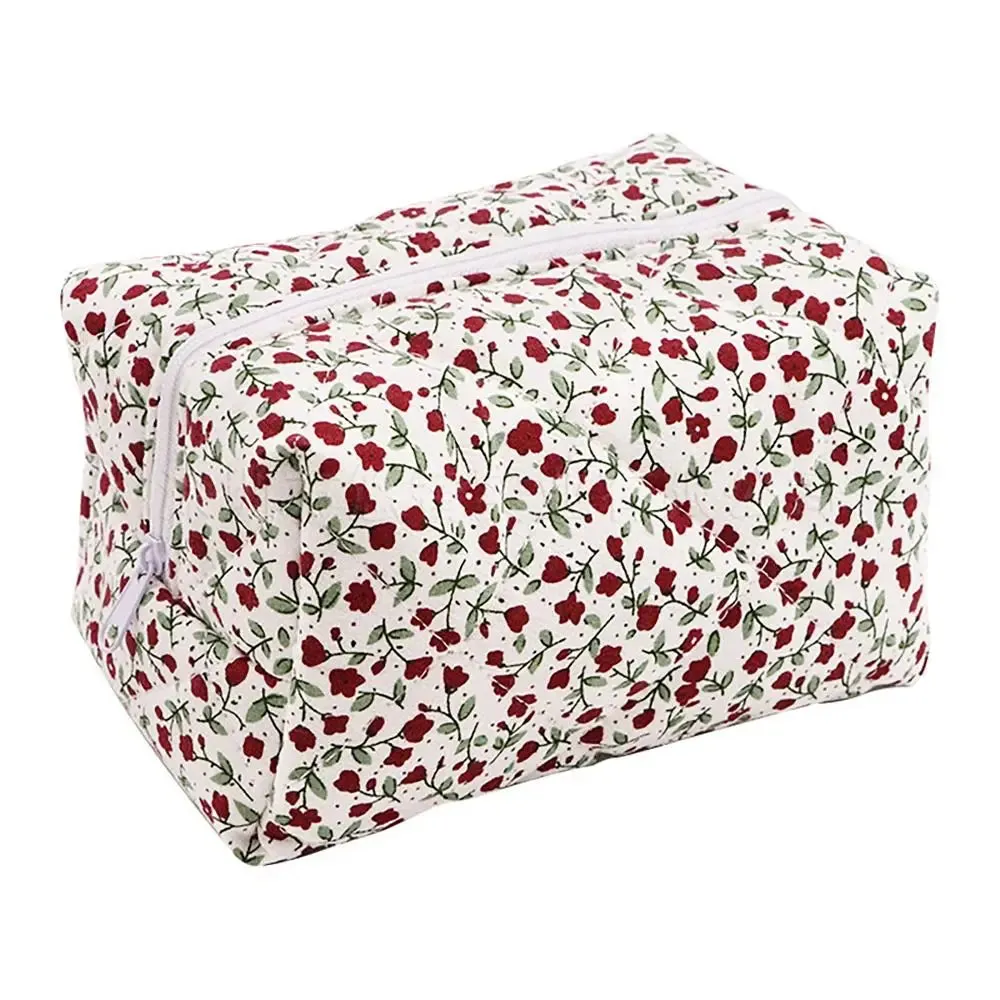 Flower Printed Floral Puffy Quilted Makeup Bag Organizer