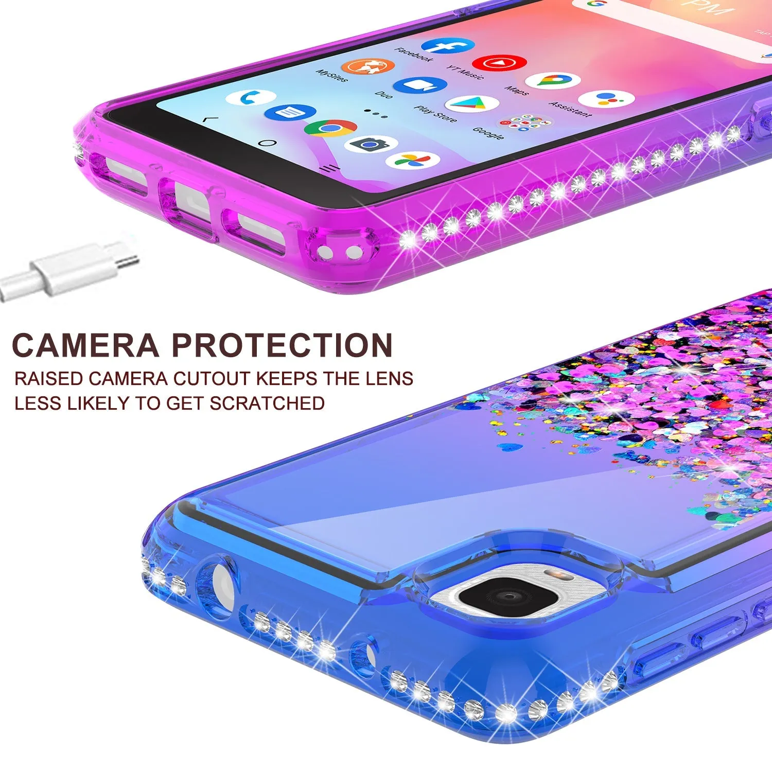 For TCL ION Z/A3 Case Liquid Glitter Phone Case Waterfall Floating Quicksand Bling Sparkle Cute Protective Girls Women Cover for TCL ION Z/A3 W/Temper Glass -  (Blue/Purple Gradient)