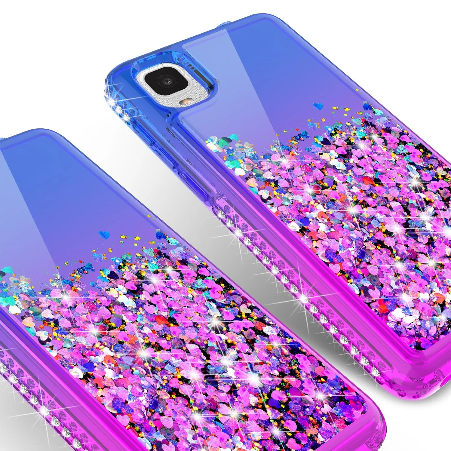 For TCL ION Z/A3 Case Liquid Glitter Phone Case Waterfall Floating Quicksand Bling Sparkle Cute Protective Girls Women Cover for TCL ION Z/A3 W/Temper Glass -  (Blue/Purple Gradient)