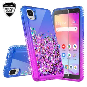 For TCL ION Z/A3 Case Liquid Glitter Phone Case Waterfall Floating Quicksand Bling Sparkle Cute Protective Girls Women Cover for TCL ION Z/A3 W/Temper Glass -  (Blue/Purple Gradient)