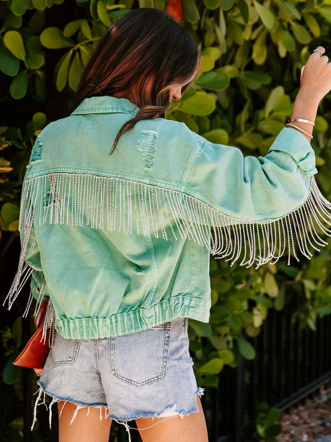 Fringe Detail Long Sleeve Denim Jacket