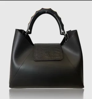 Gaia Italian Leather Nero Handbag