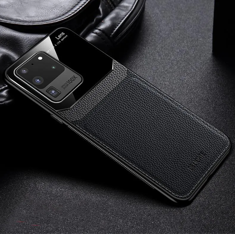 Galaxy S20 Ultra Sleek Slim Leather Glass Case