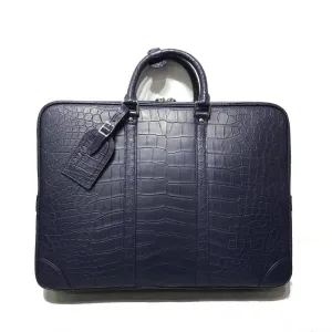 Genuine Crocodile Leather Luxury Briefcase Blue Large