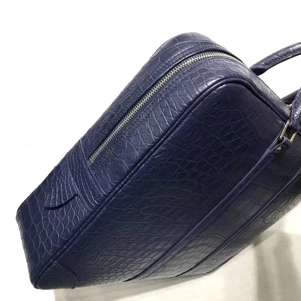 Genuine Crocodile Leather Luxury Briefcase Blue Large