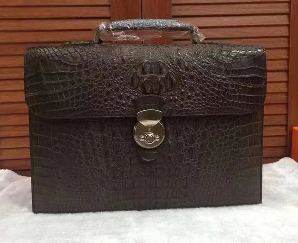 Genuine Crocodile Skin Bone Leather Briefcase 3165 Drown