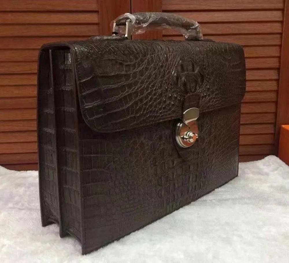 Genuine Crocodile Skin Bone Leather Briefcase 3165 Drown