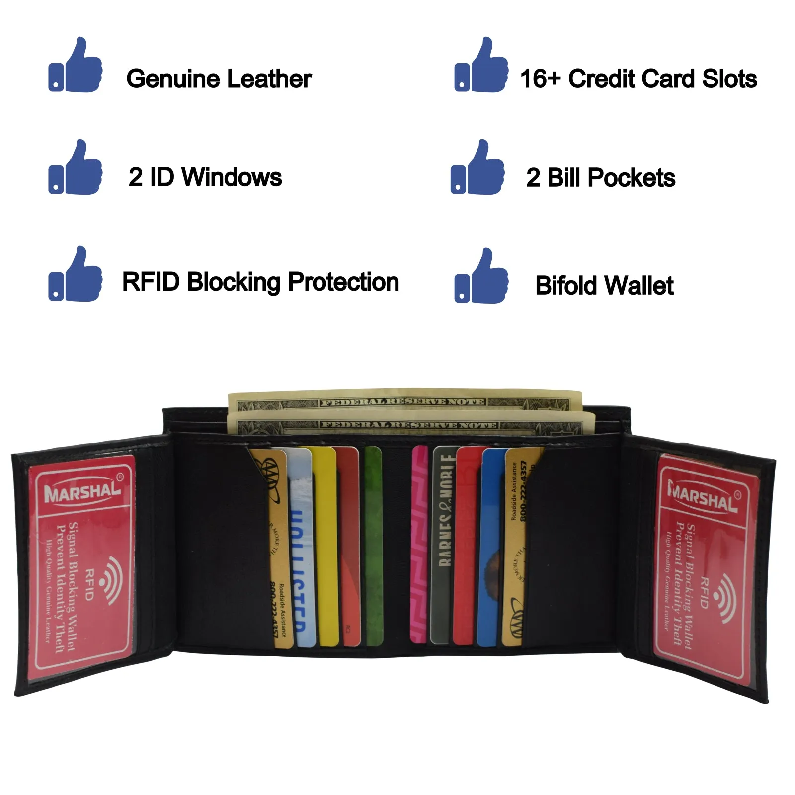 Genuine Leather Men's Bifold Wallet Slim Hipster Cowhide Credit Card RFID Black