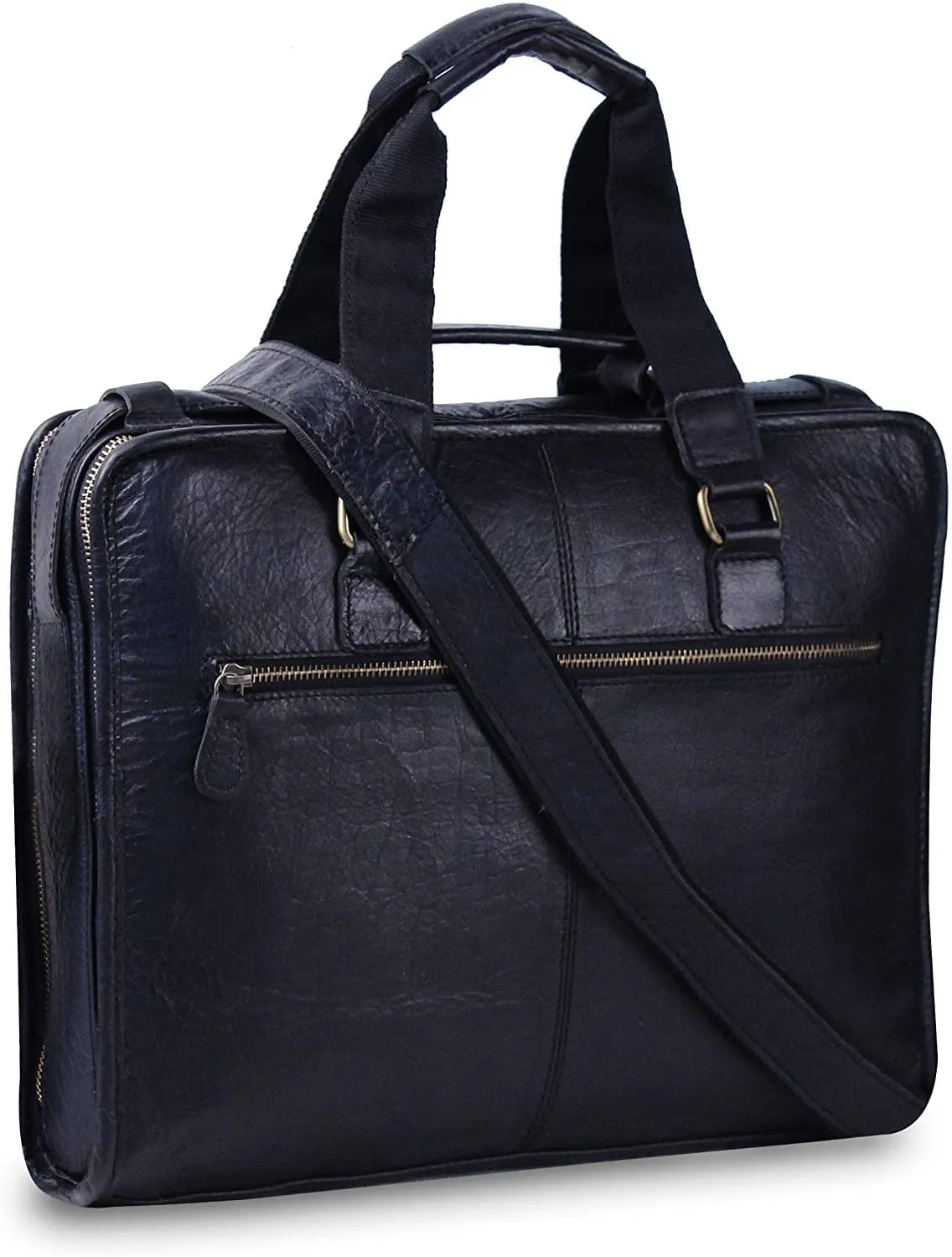 Genuine Leather Padded Black Briefcase Laptop Case- 15 Inch