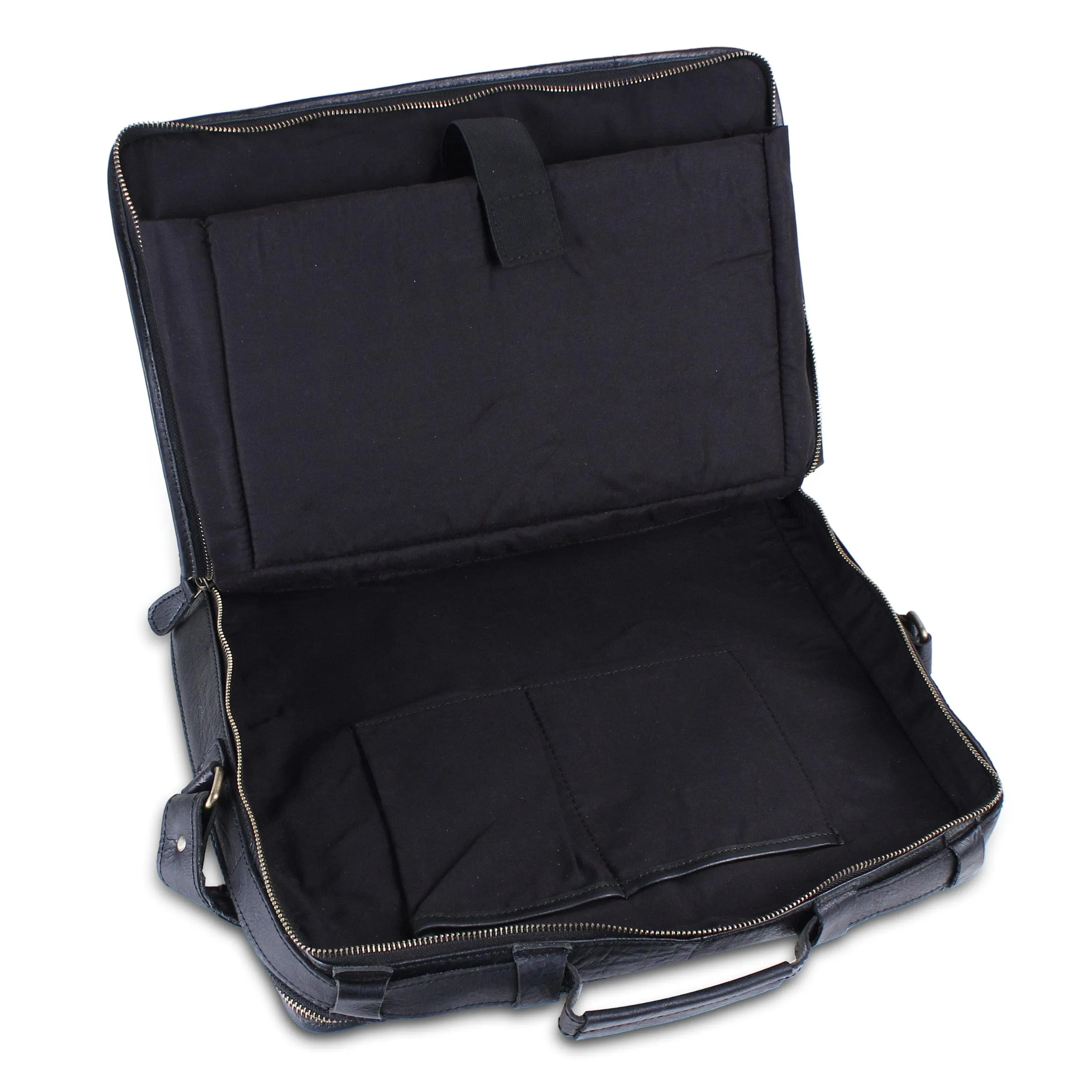 Genuine Leather Padded Black Briefcase Laptop Case- 15 Inch