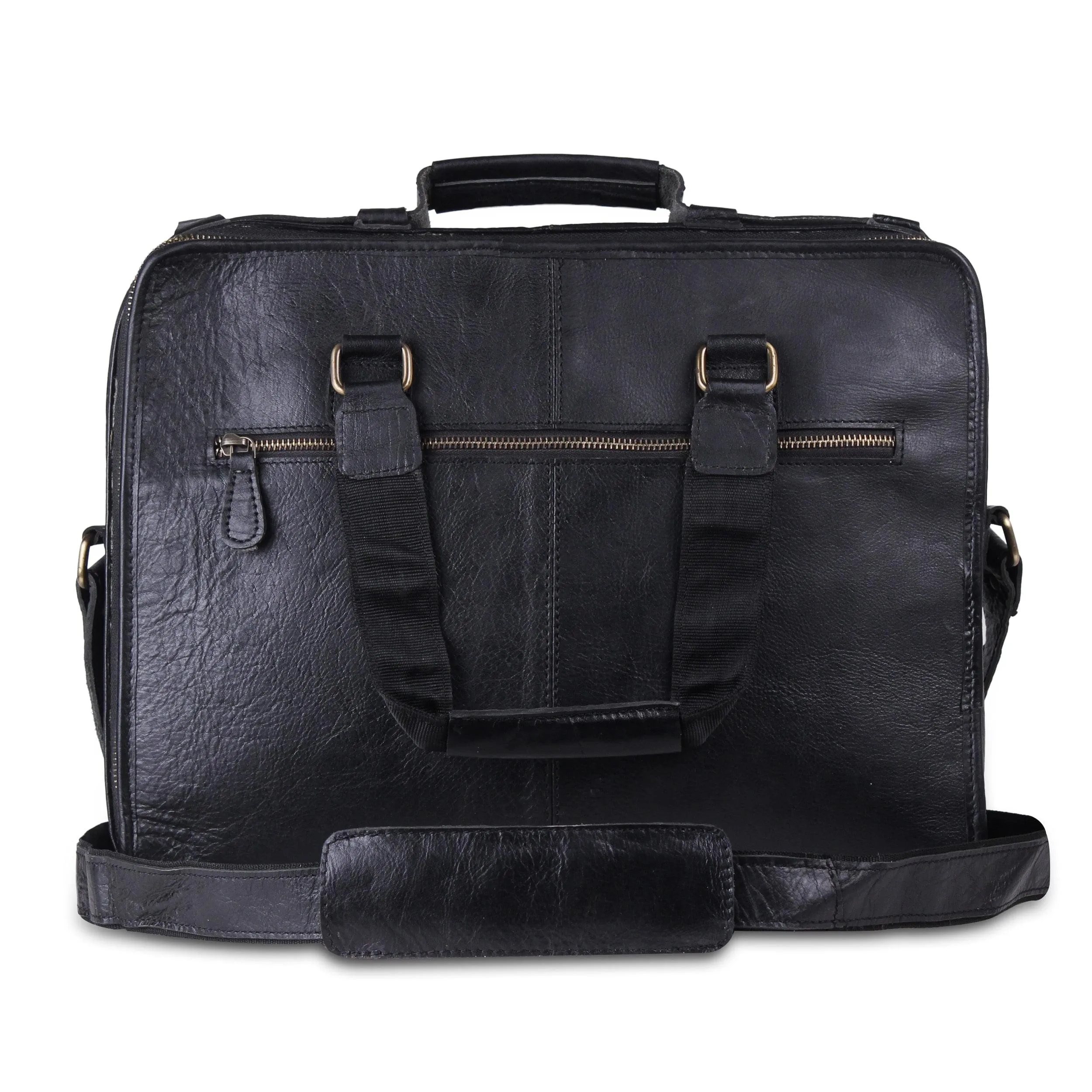 Genuine Leather Padded Black Briefcase Laptop Case- 15 Inch