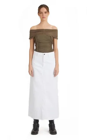 Gestuz Long Denim Skirt White