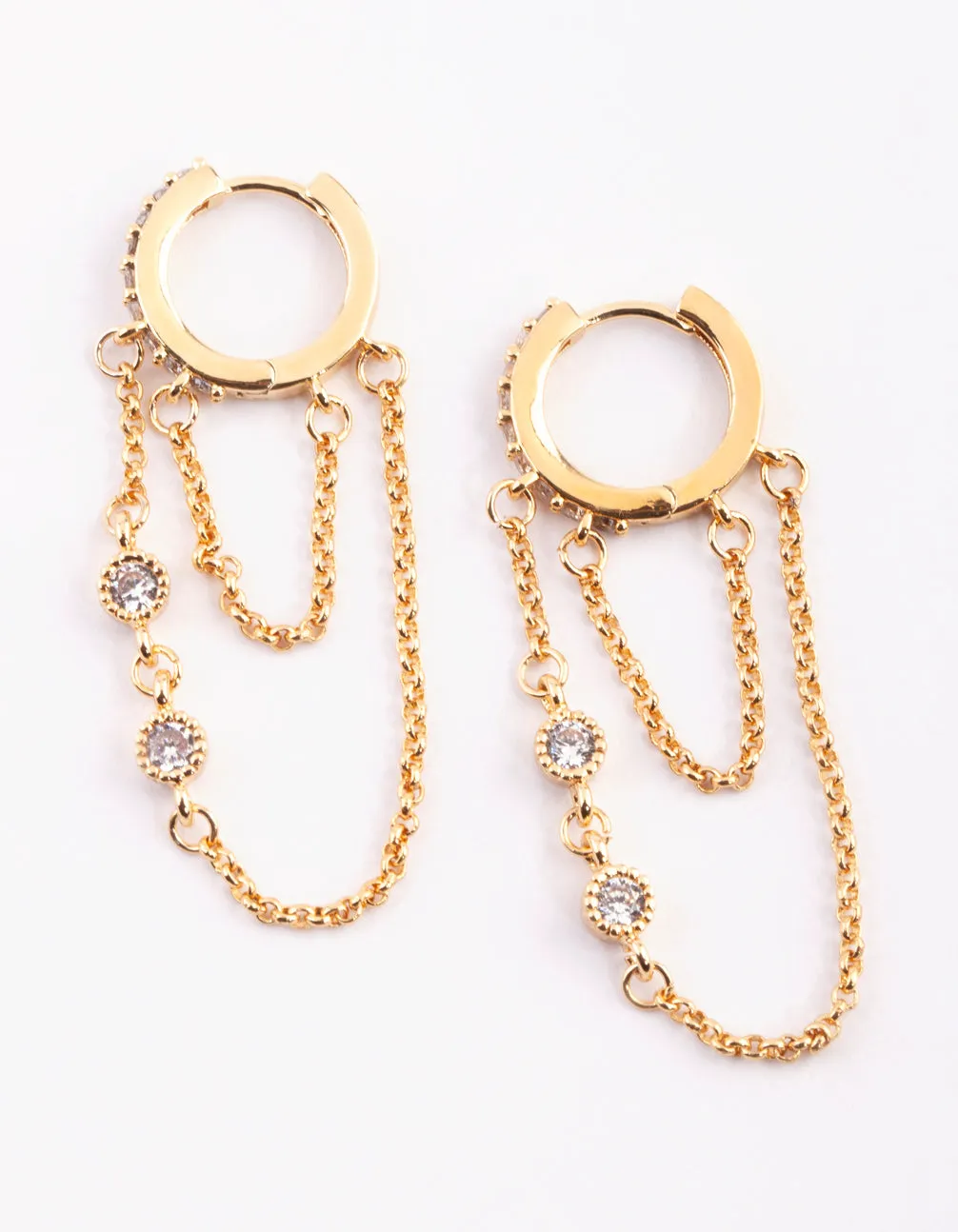 Gold Plated Huggie Hoop Earrings with Diamante