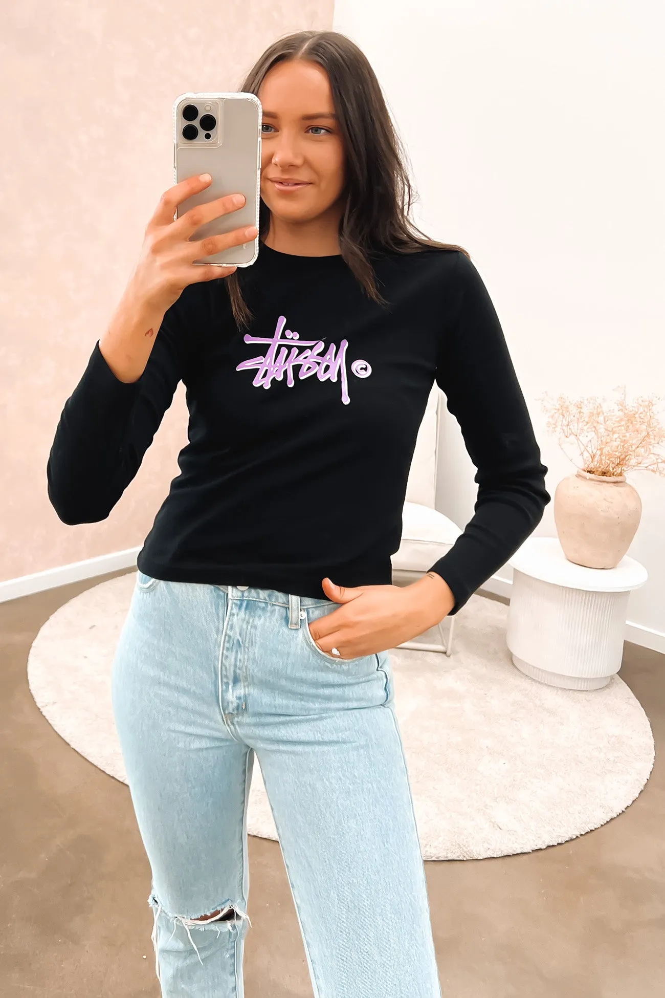 Graffiti Rib Long Sleeve Tee Black Lilac