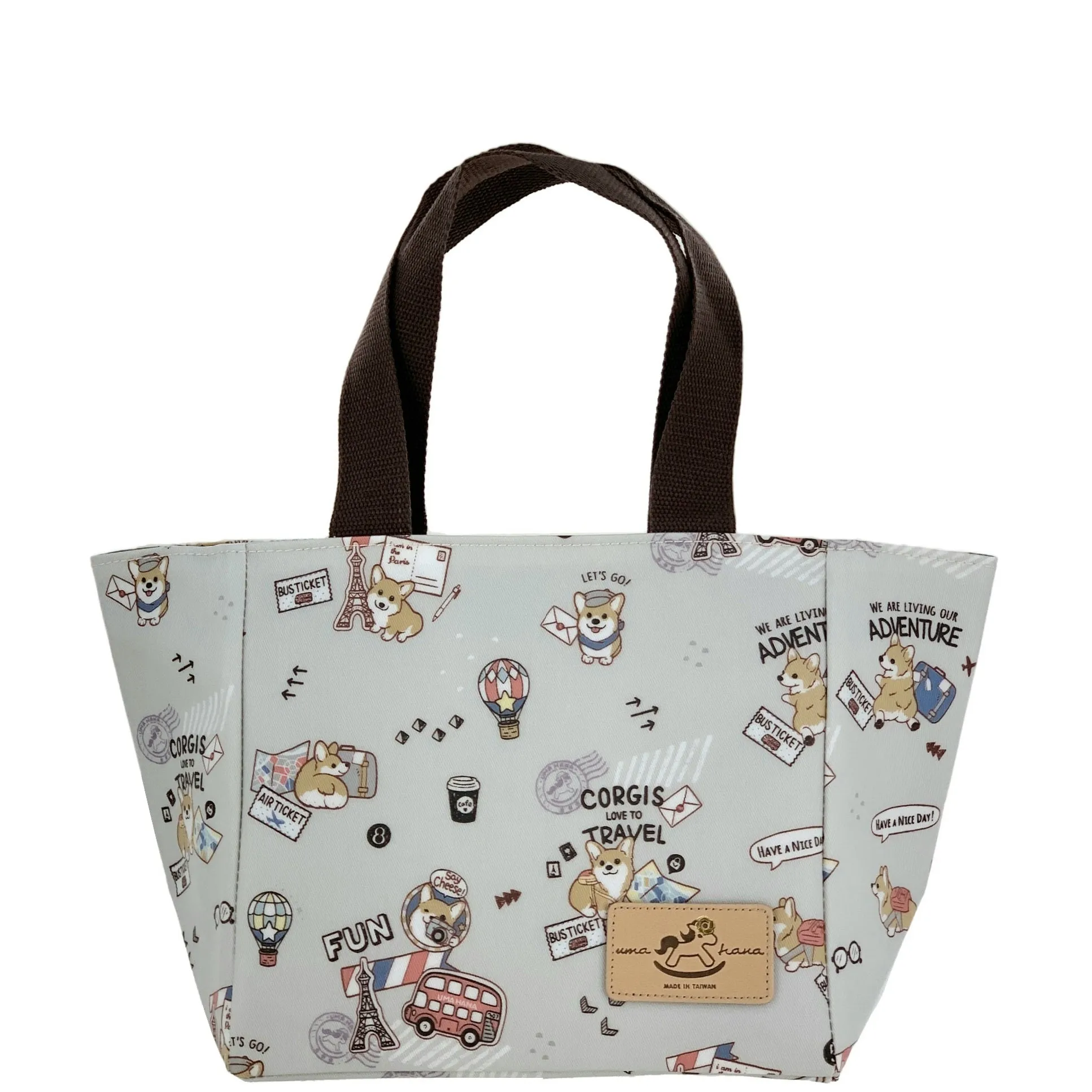 Gray Corgi Adventure Square Handbag