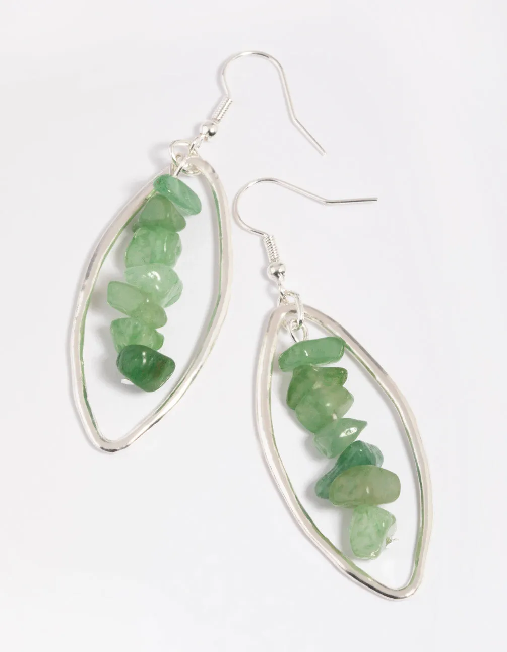 Green Adventurine Chip Oval Drop Earrings