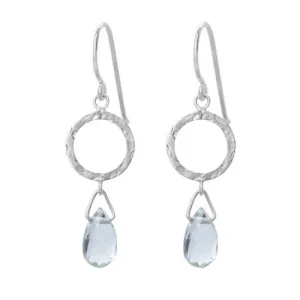 Green Amethyst with Silver Hand Hammered Circle Earrings