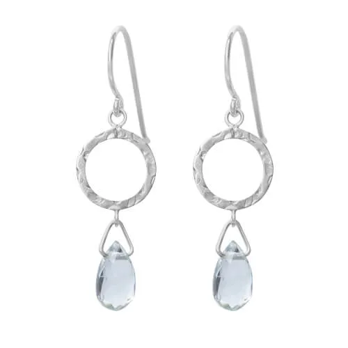 Green Amethyst with Silver Hand Hammered Circle Earrings