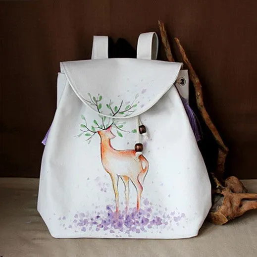 Hand Painted Deer Pattern Chinese Style Canvas Backpack