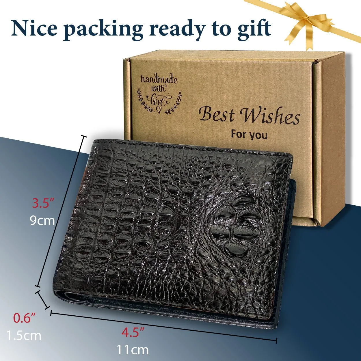 Handmade Black Alligator Hornback Bifold Wallet RFID Blocking  for Men | VINAM-43